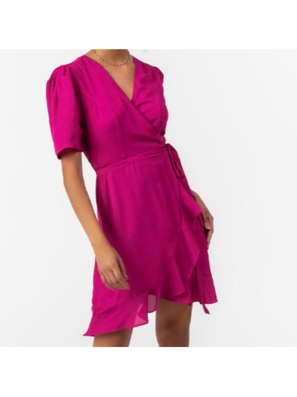 Francesca's Collections Hot Pink Wrap Mini Dress